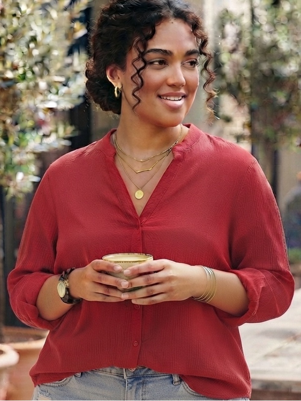 EUC White Stag Red Button Down Shirt - Women’s Top Size XL 16-18 - Crinkle Style